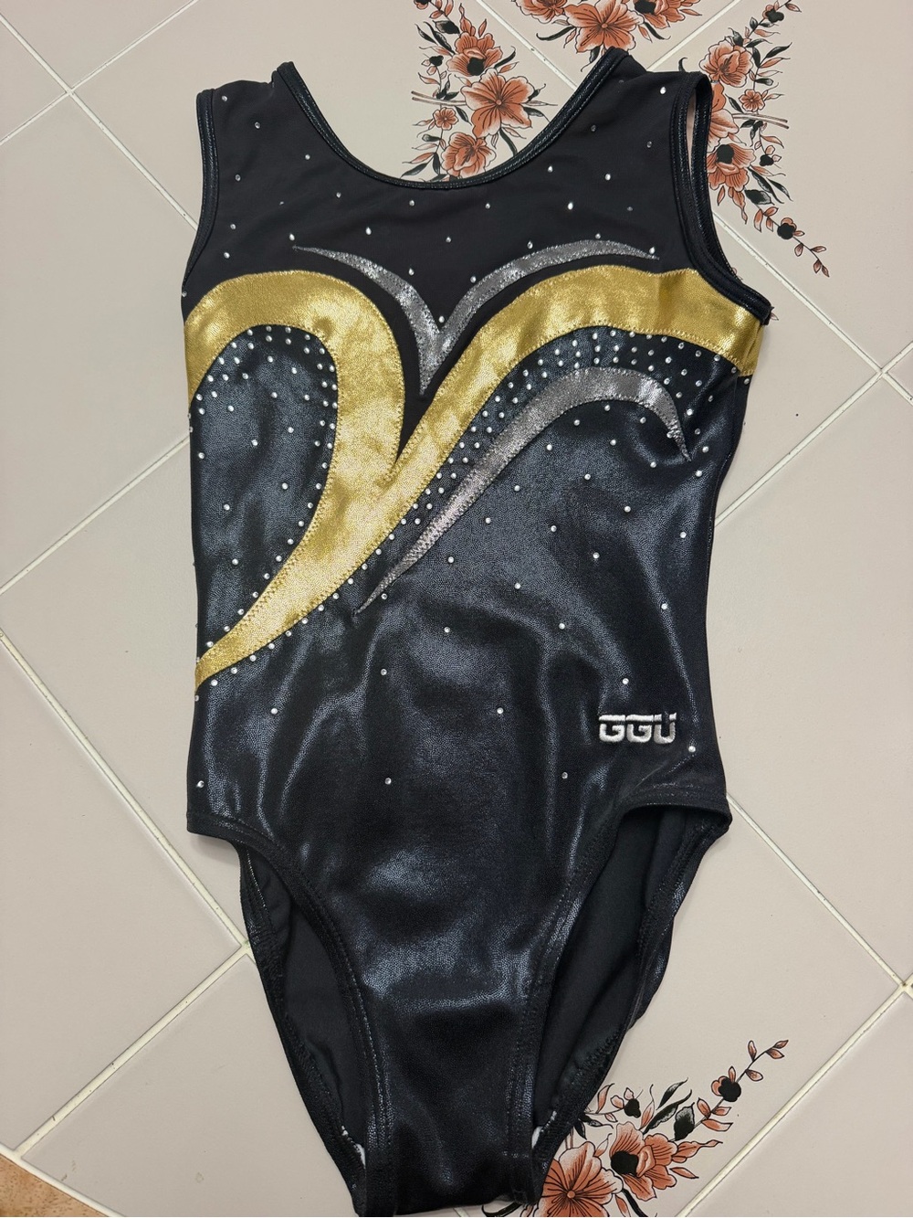 Kids Black and Gold Gymnastics Leotard with Metallic Accent